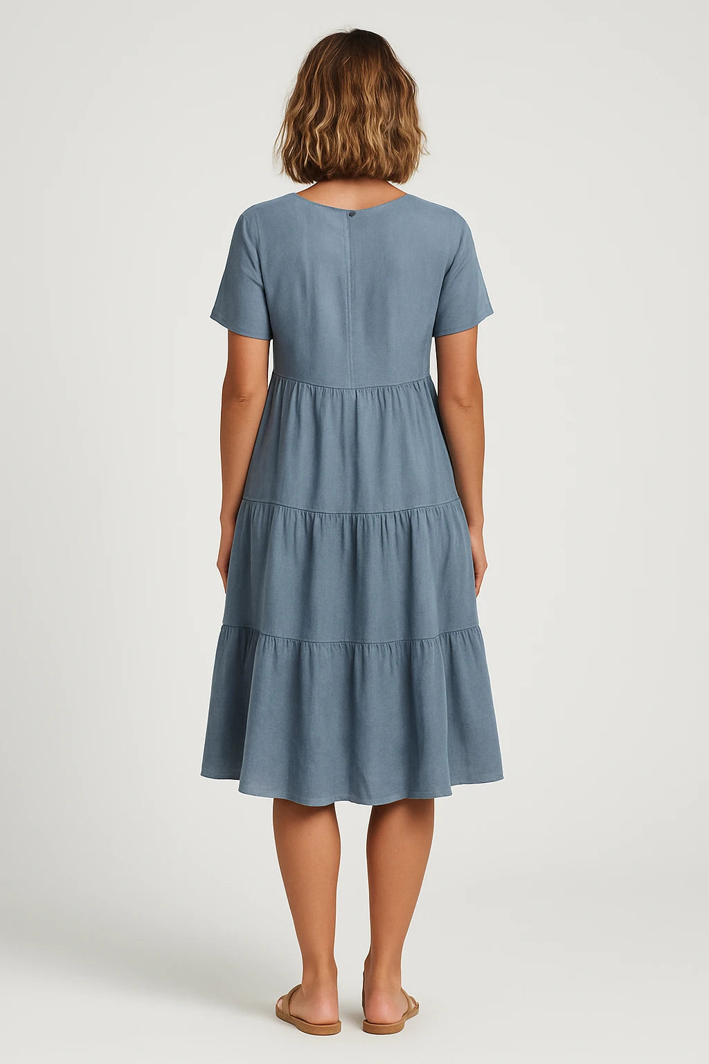 Tiered V-Neck Cotton Dress for Women