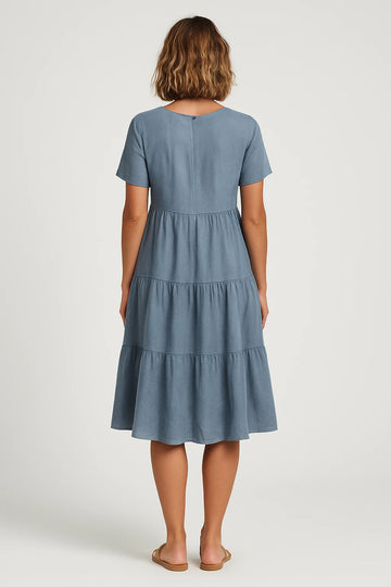 Tiered V-Neck Cotton Dress for Women