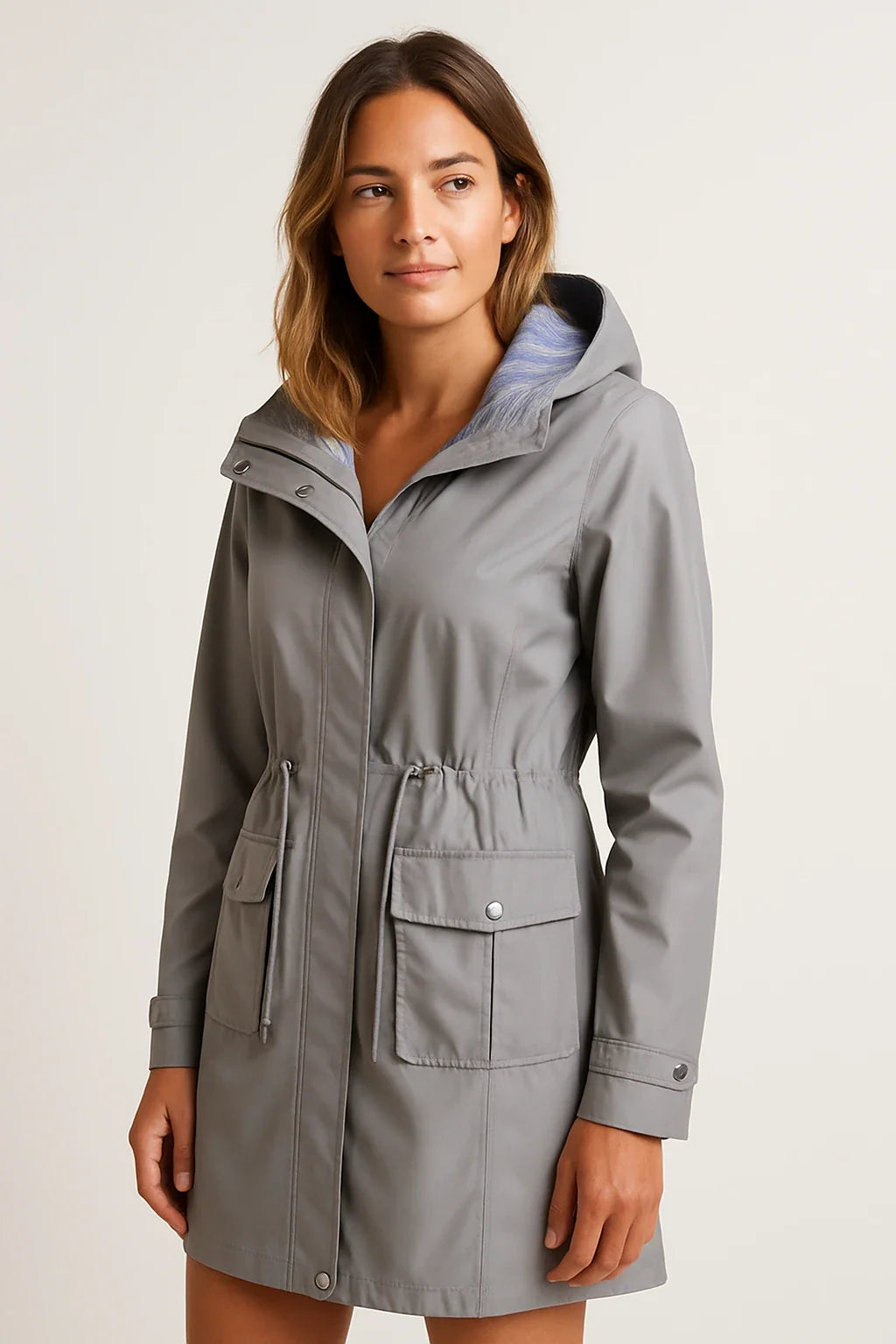 Drawstring Waist Hooded Parka Jacket for Women