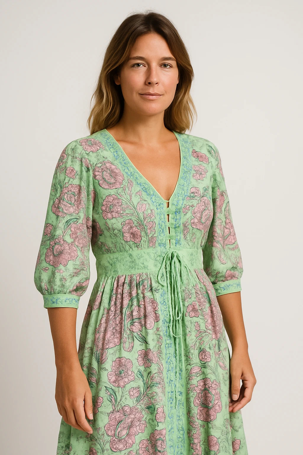 Boho Print Lace Trim Midi Dress for Women