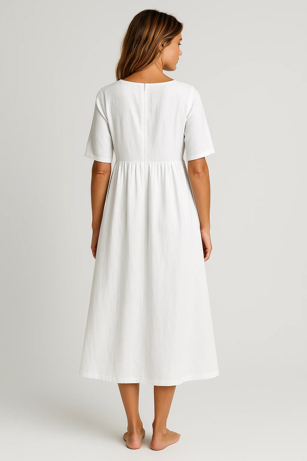 Empire Waist Cotton Midi Dress for Women
