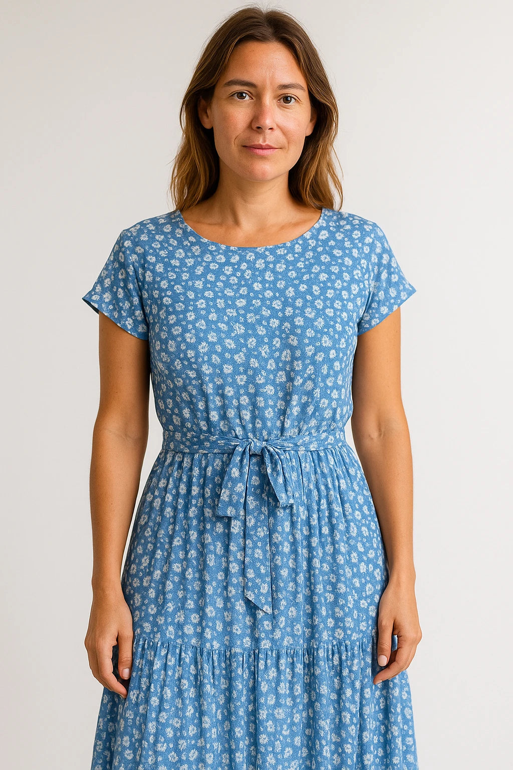 Printed Waist-Tie Cap Sleeve Dress for Women