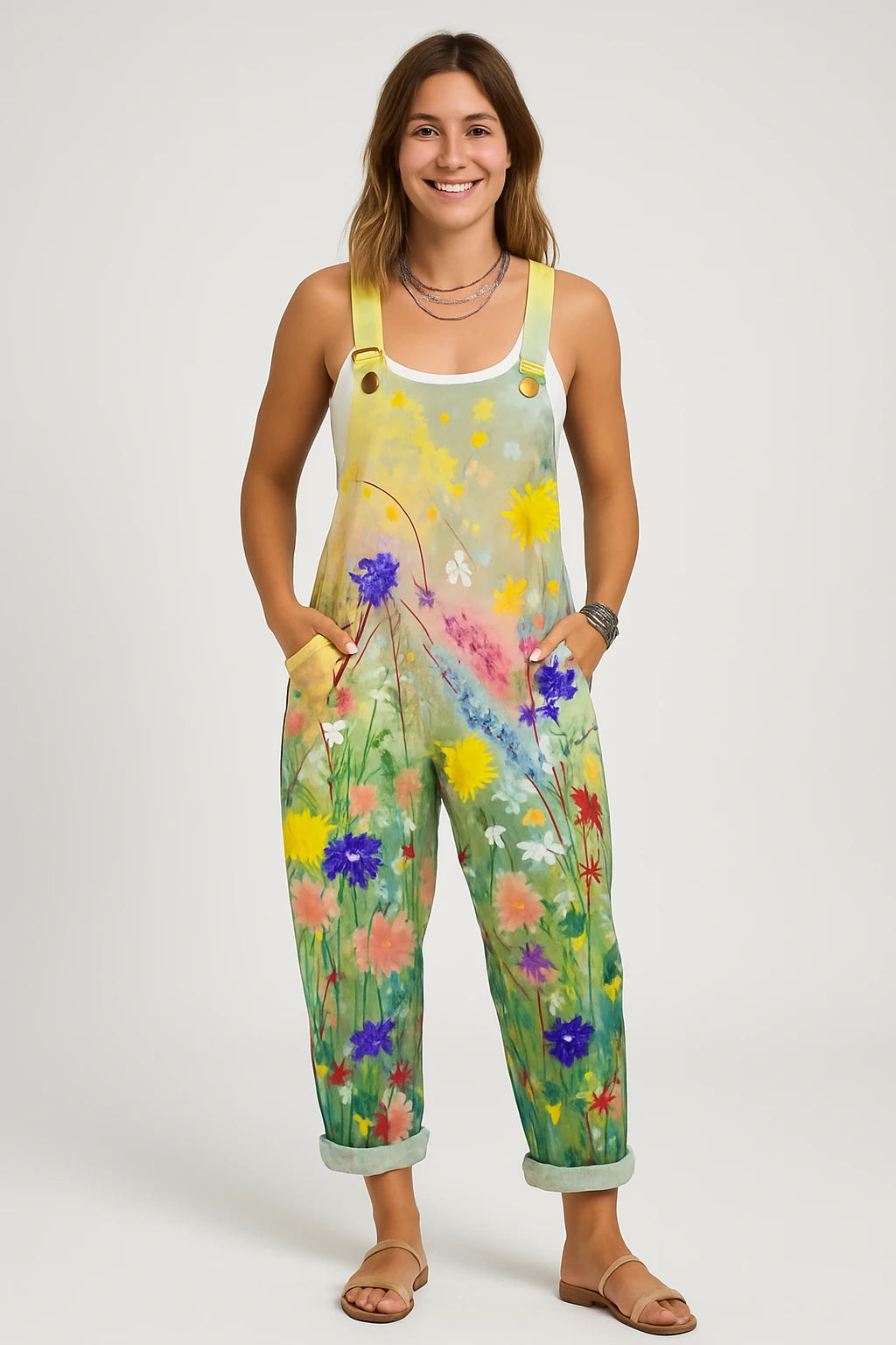 Womens Summer Overalls with Relaxed Fit and Adjustable Shoulder Straps - Image 1
