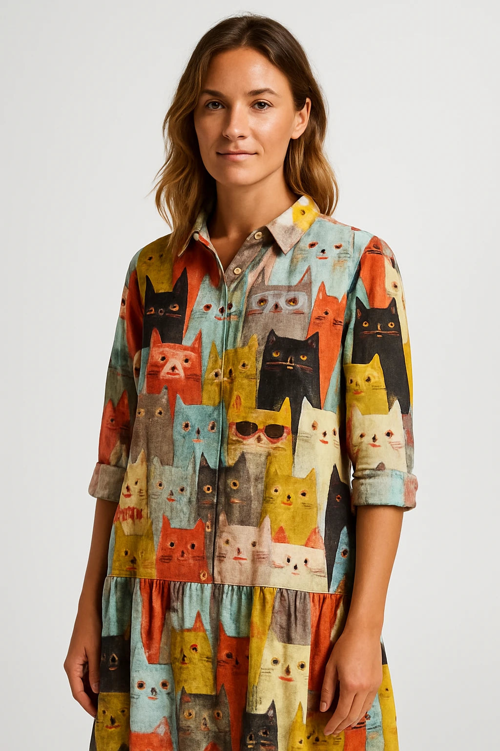 Printed Button-Up Shirt Dress for Women