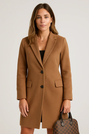 Tailored Wool-Blend Coat with Flap Pockets for Women