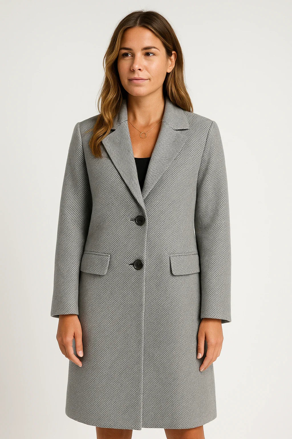 Tailored Wool-Blend Coat with Flap Pockets for Women