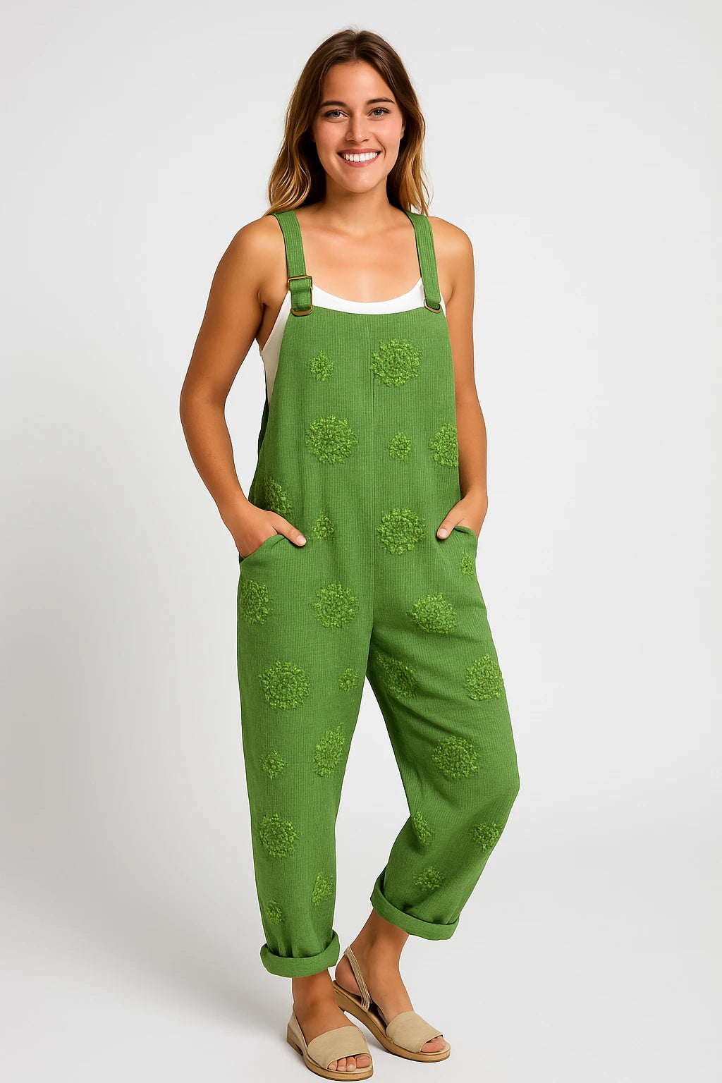 Womens Summer Overalls with Relaxed Fit and Adjustable Straps – Retro Sunburst Design - Image 5