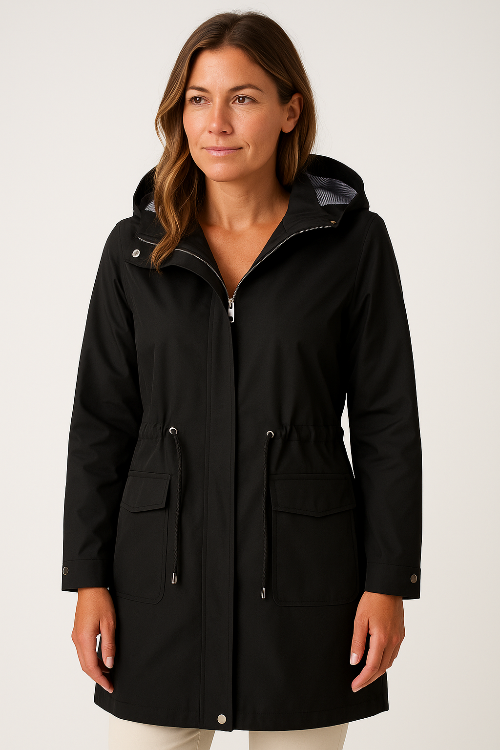 Drawstring Waist Hooded Parka Jacket for Women