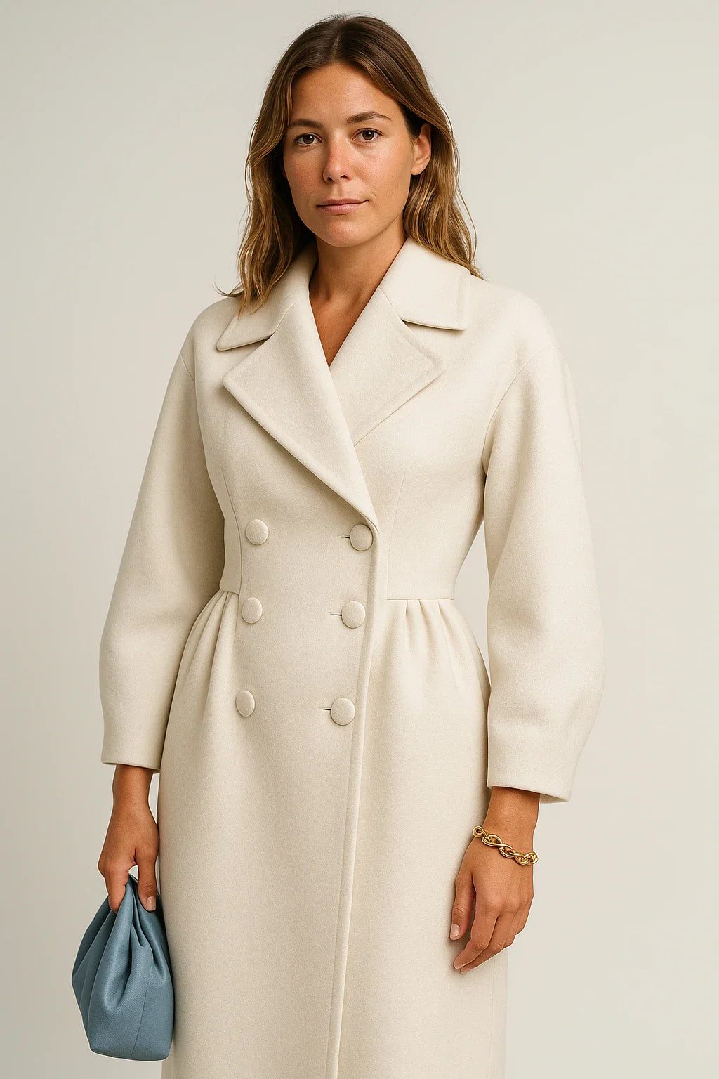 Balloon-Sleeve Belted Wool-Blend Coat for Women
