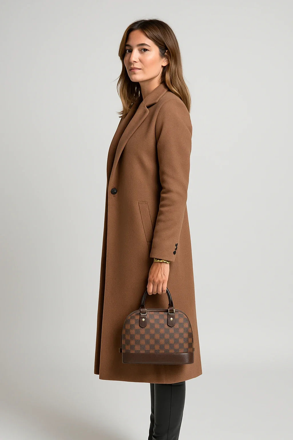 Tailored Wool-Blend Coat with Flap Pockets for Women