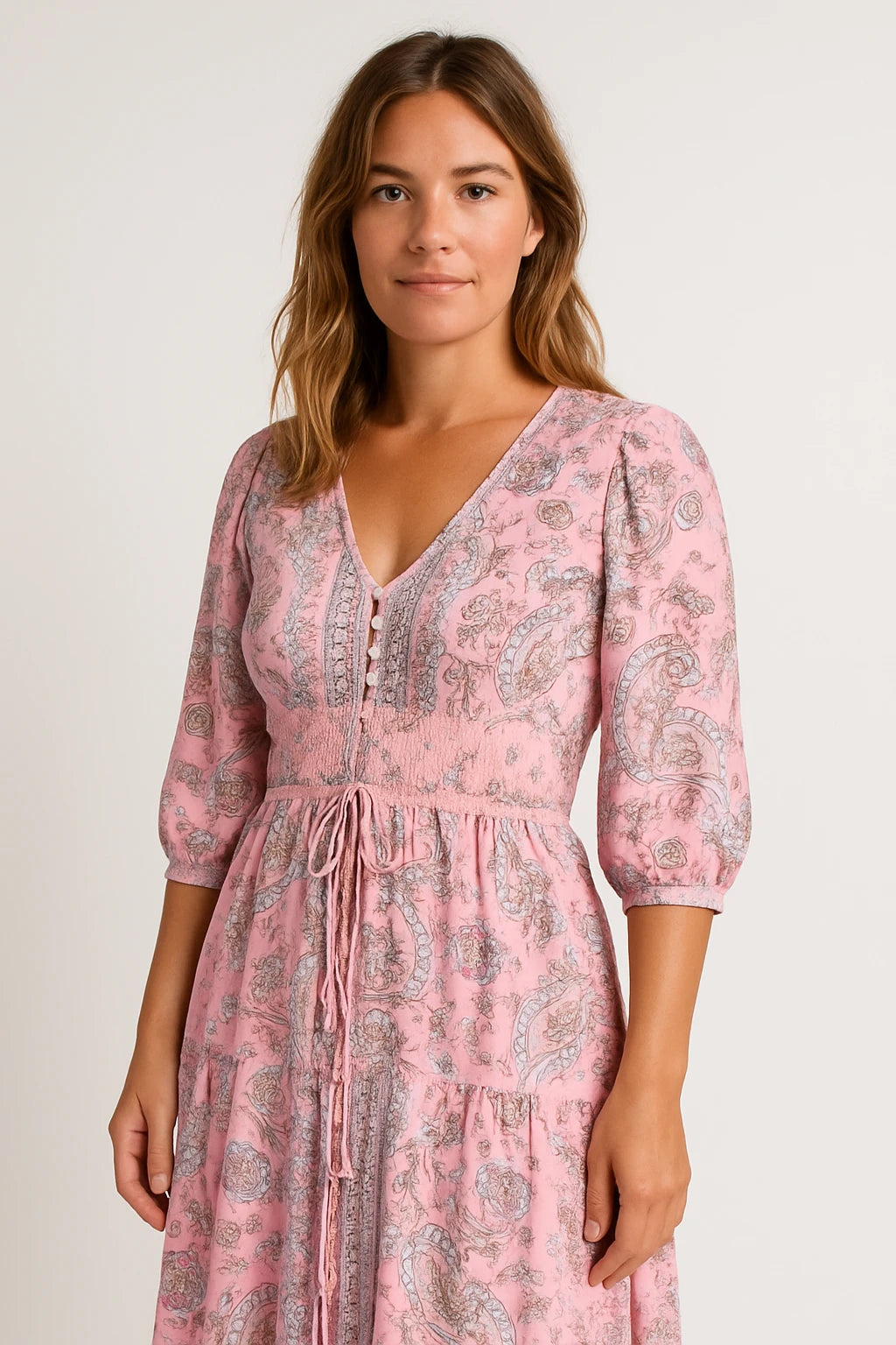 Boho Print Lace Trim Midi Dress for Women