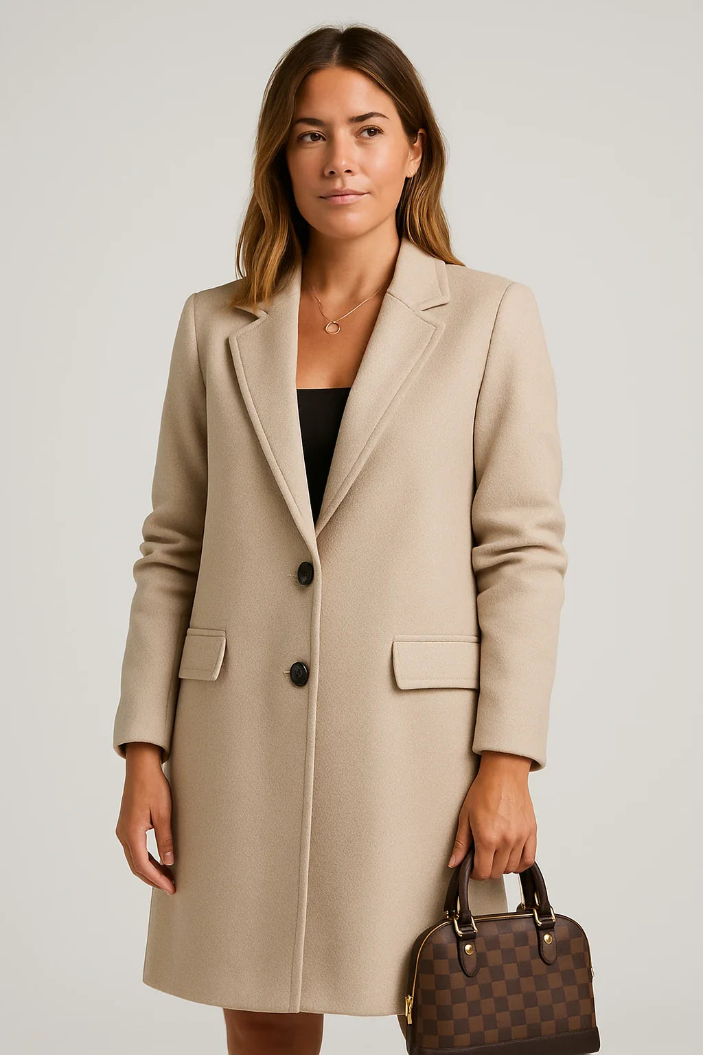 Tailored Wool-Blend Coat with Flap Pockets for Women