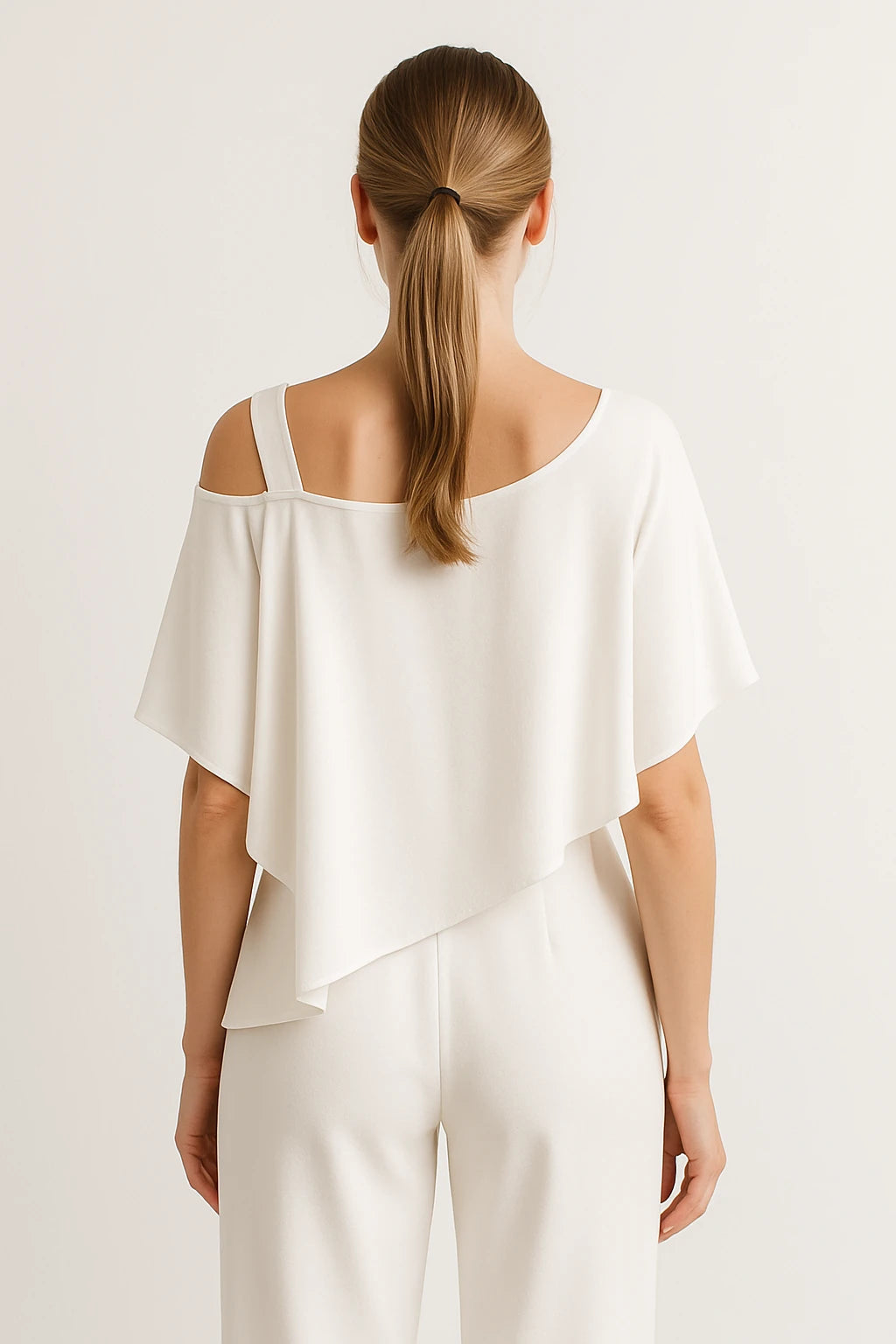 Cold Shoulder Layered Top and Straight-Leg Pants Set for Women