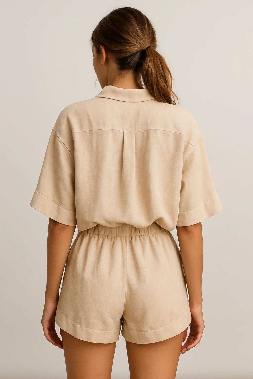 Relaxed Linen Shirt and Drawstring Shorts Set for Women