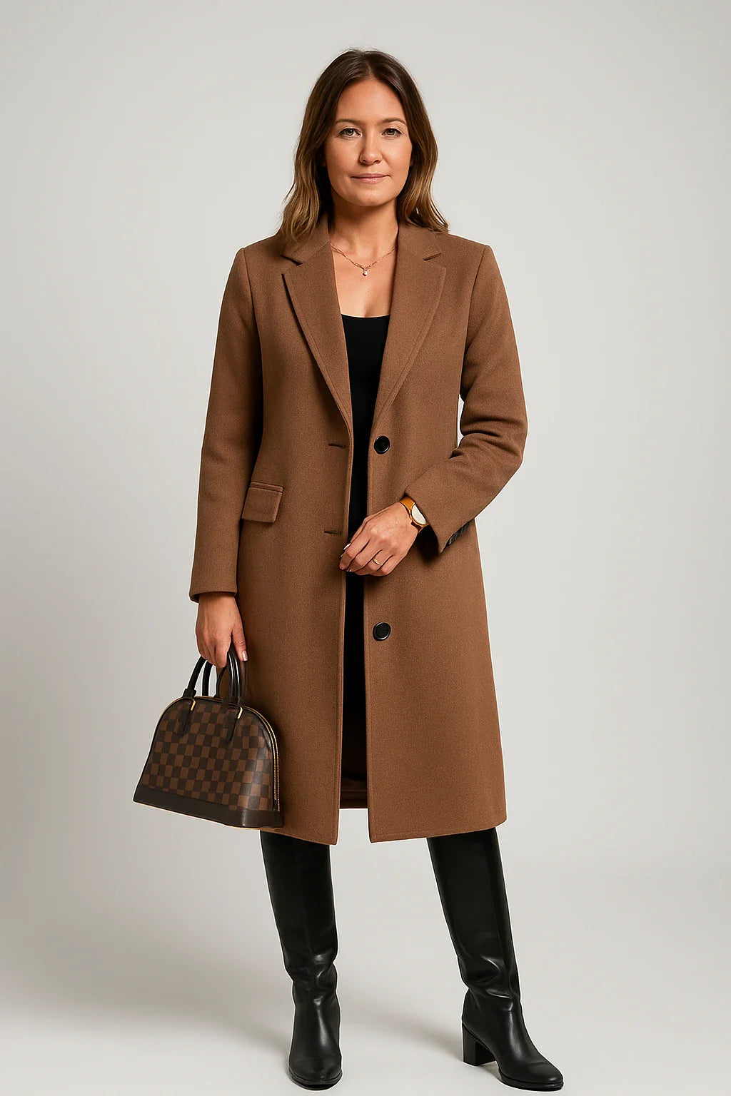 Tailored Wool-Blend Coat with Flap Pockets for Women