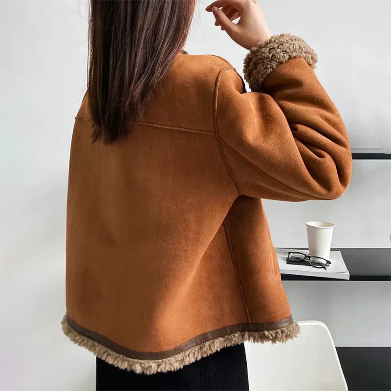 Faux Shearling Trim Short Jacket for Women