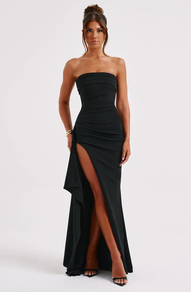 Strapless Ruched Split Gown for Women